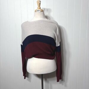 Garage Size S Colorblock Knit Sweater Cream Navy Burgundy Casual Cozy Cropped
